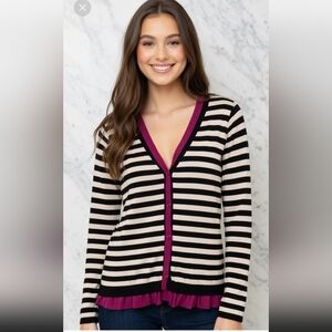 Elle Black and Cream Striped Women's Sweater